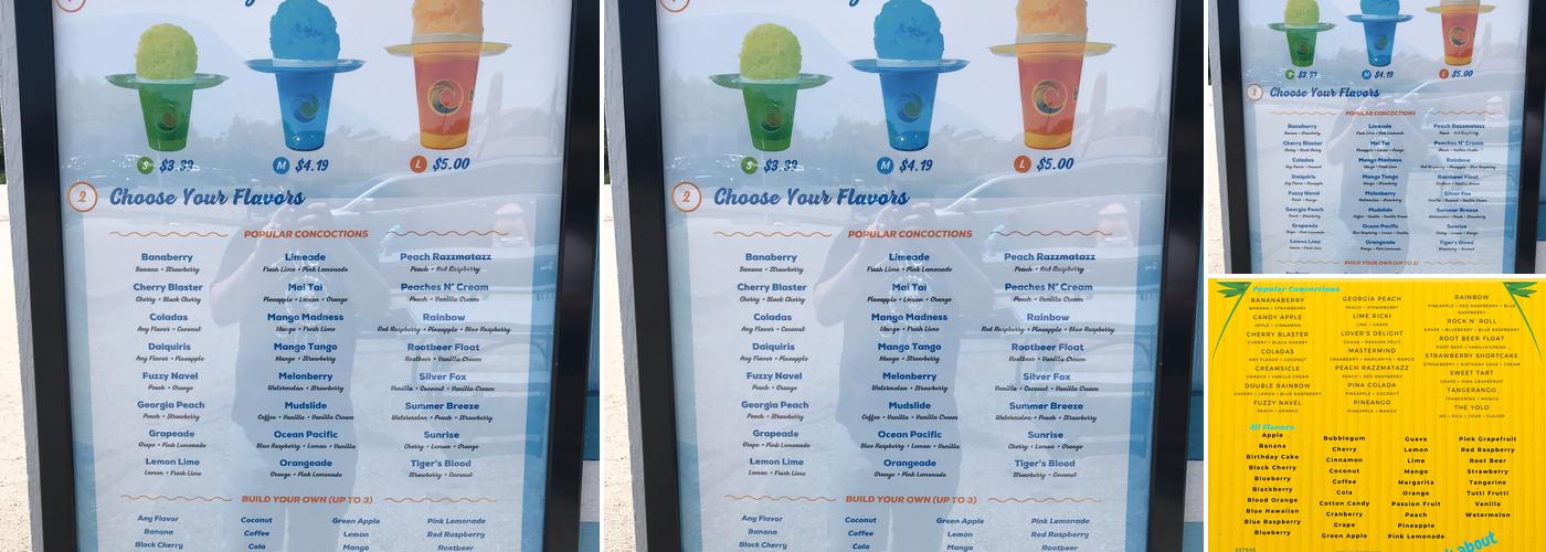 Tropical Sno (Independence) Menu