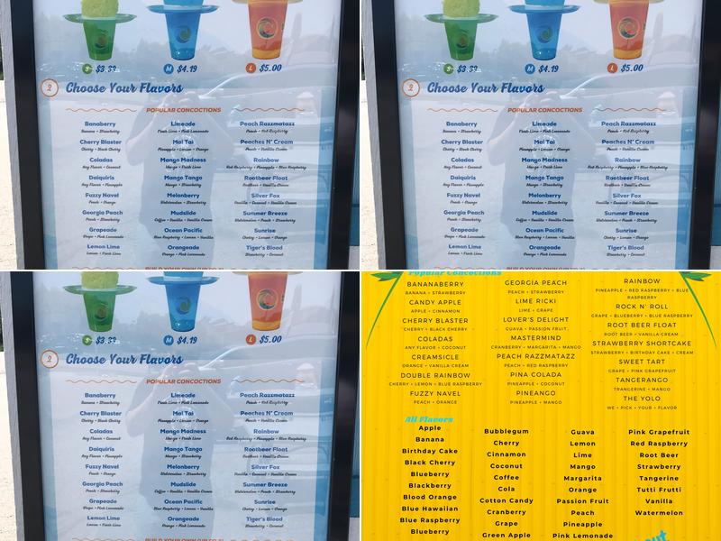 Tropical Sno (Independence) Menu