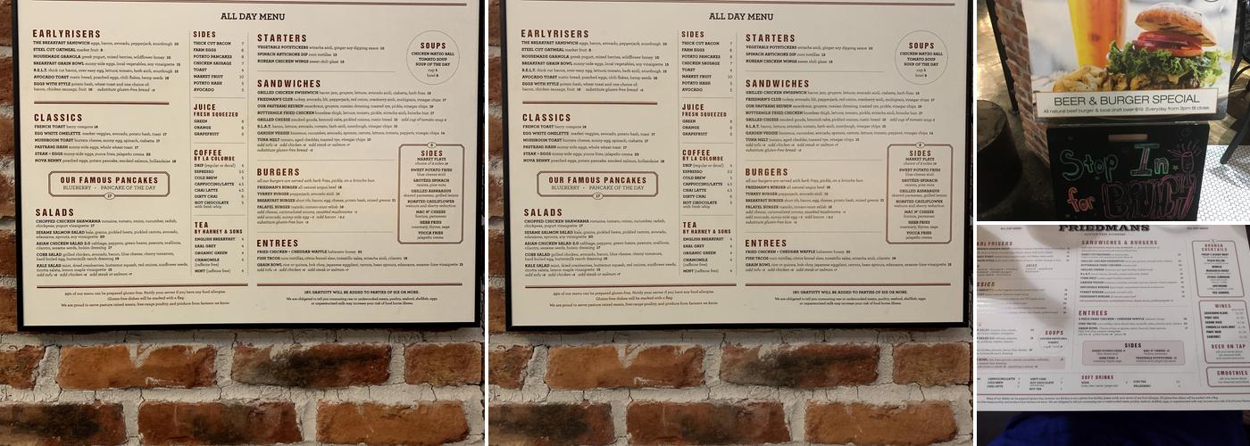 Friedman’s Menu