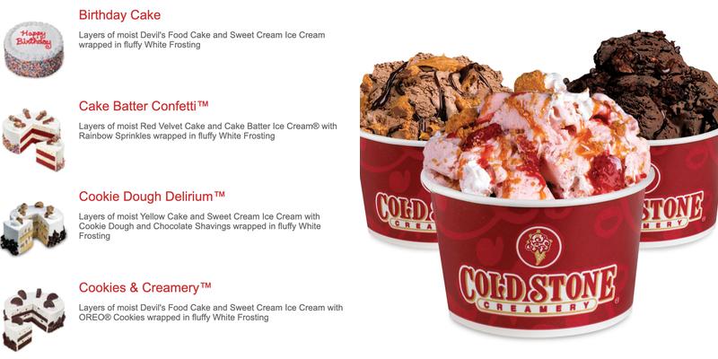 Cold Stone Creamery Menu