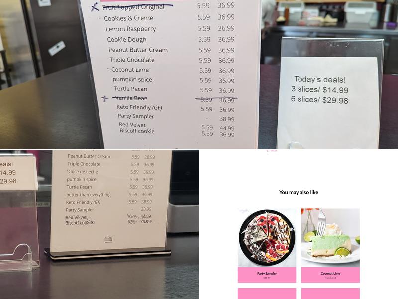 Simply Cheesecake Menu