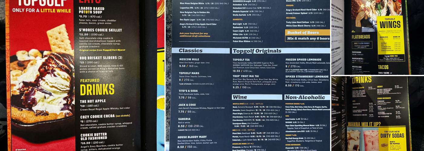 Topgolf Menu
