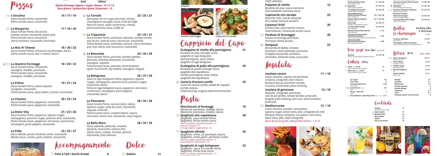POLINA Pizzeria Menu