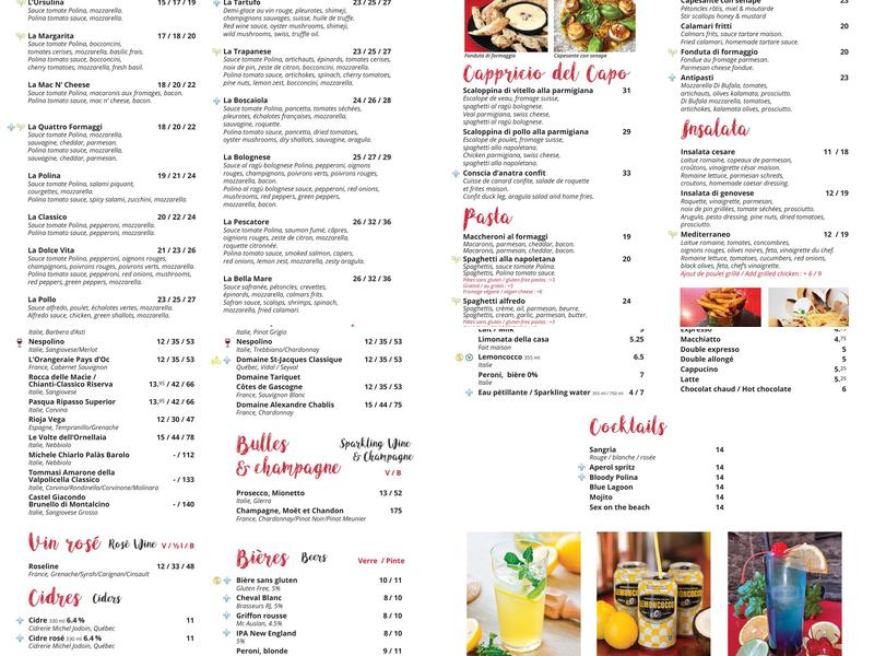 POLINA Pizzeria Menu