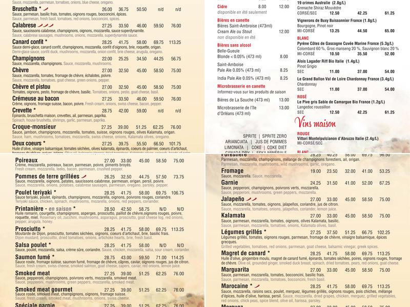 Mille et une pizzas Menu