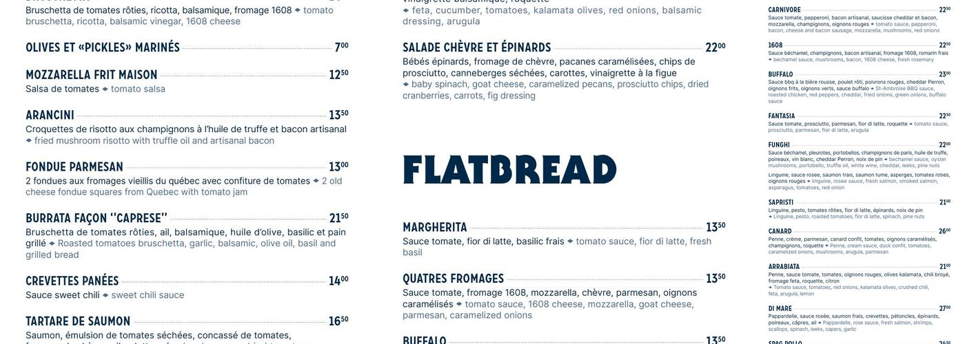 Sapristi Champlain Menu