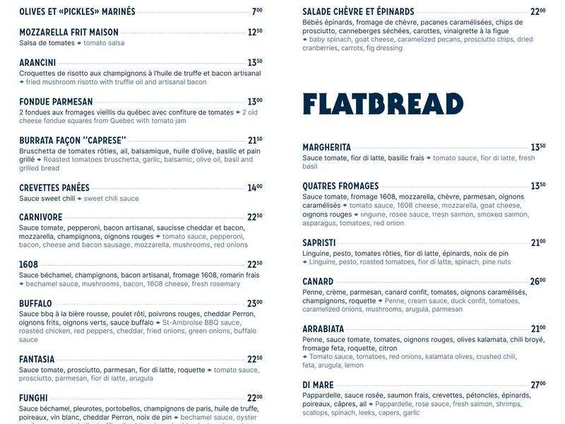 Sapristi Champlain Menu