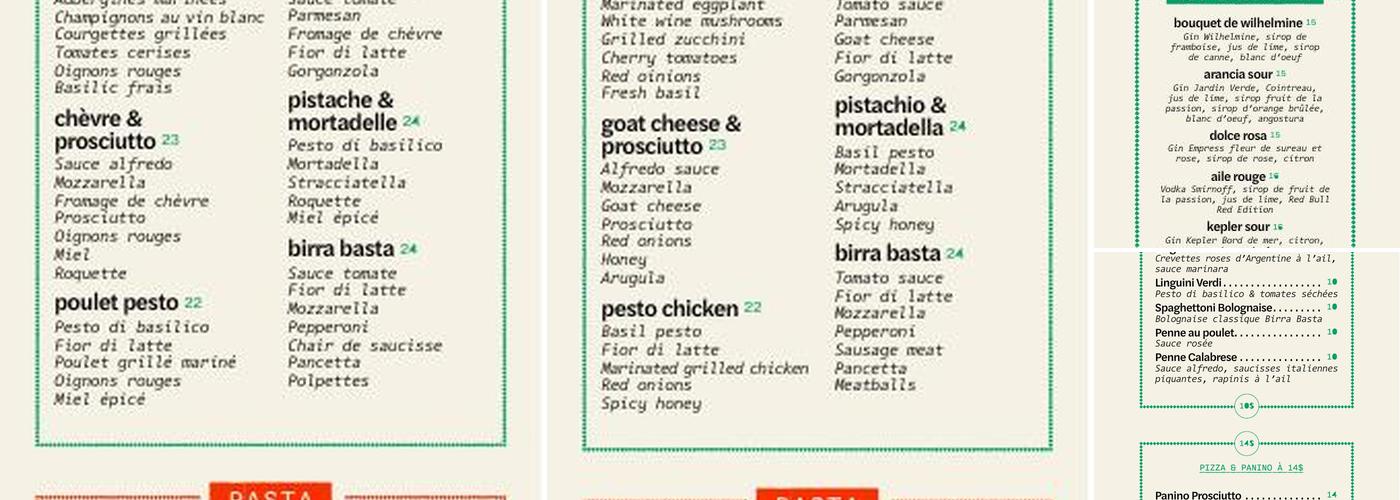Birra & Basta Menu