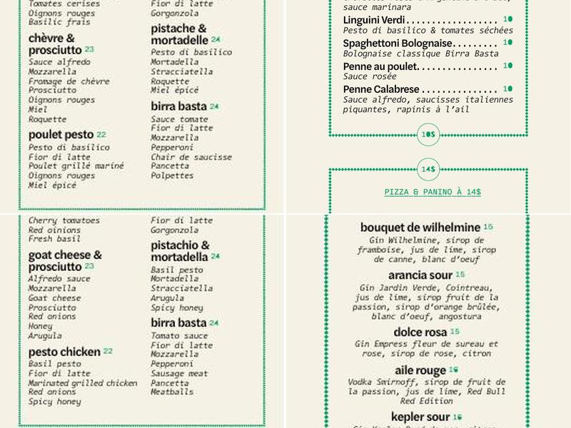 Birra & Basta Menu