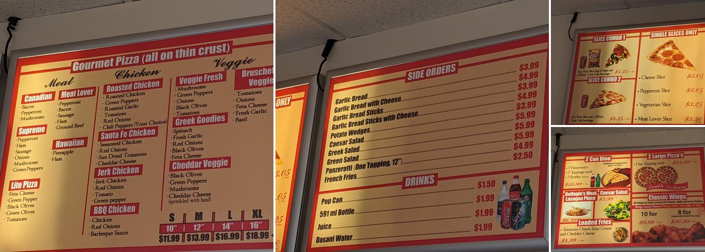 Bellagio Pizza Menu