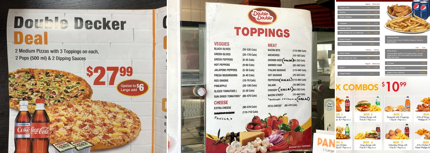 Double Double Pizza and Chicken Menu