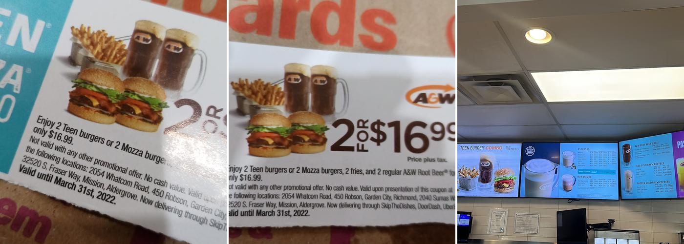 A&W Canada Menu