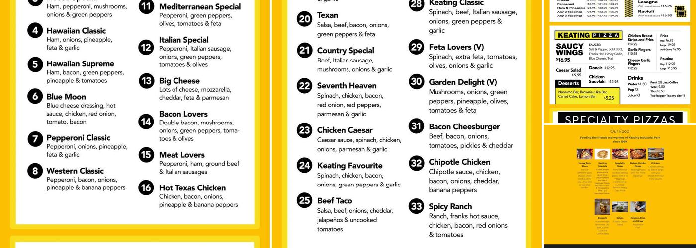 Keating Pizza Menu