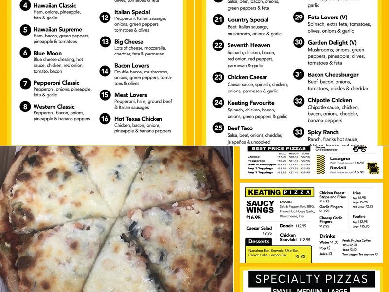 Keating Pizza Menu