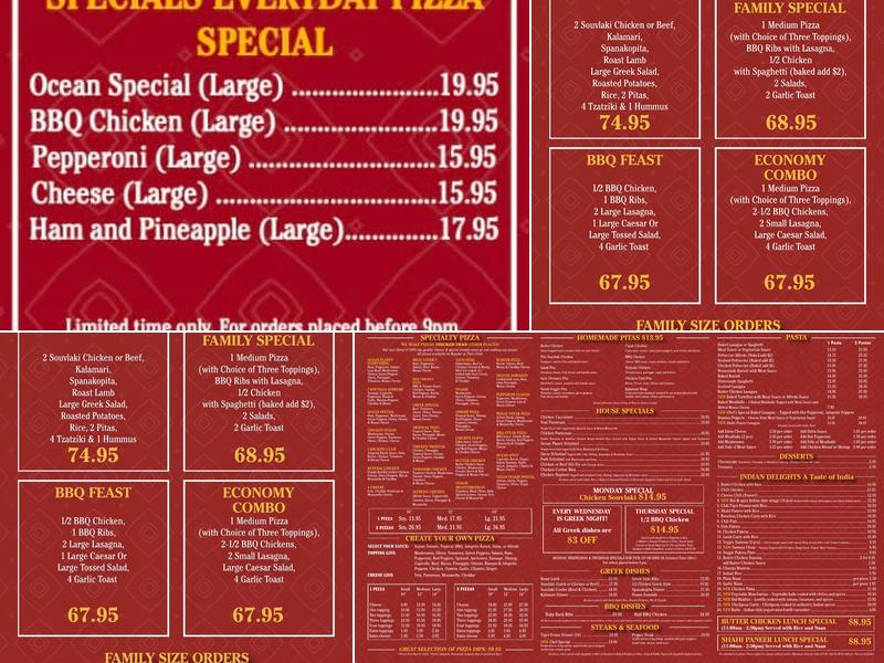 Ocean Pizza Planet Menu