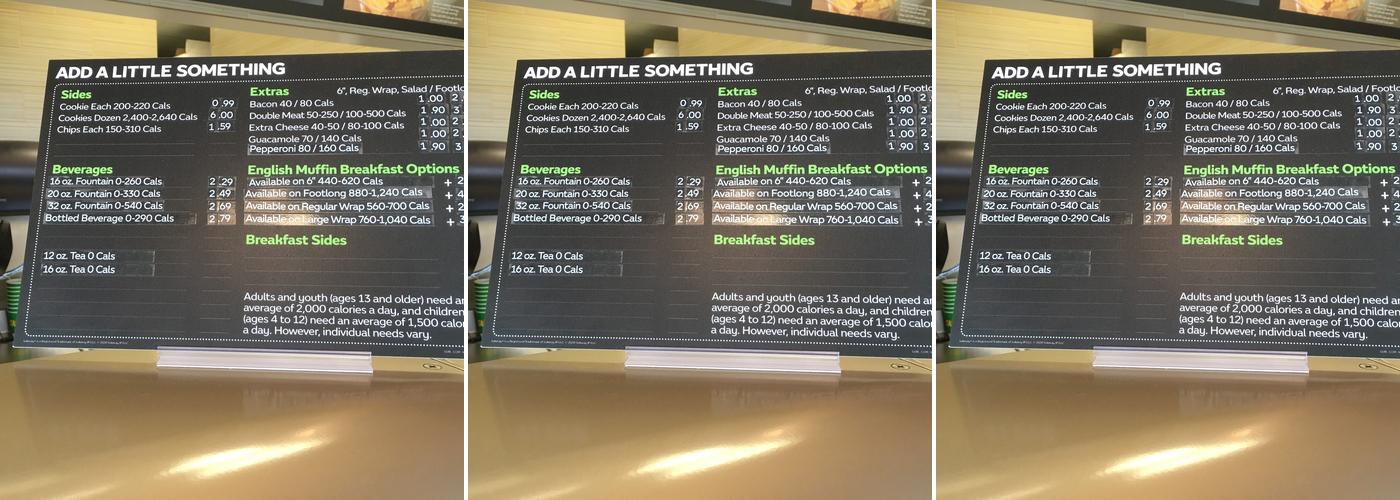 Subway Menu