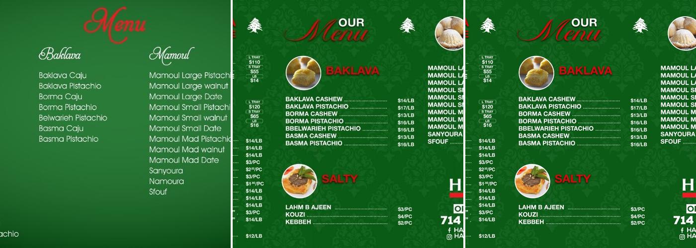 Hallab Pastry Factory Menu