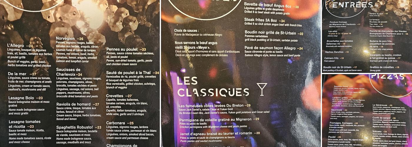 Restaurant Allegro Menu