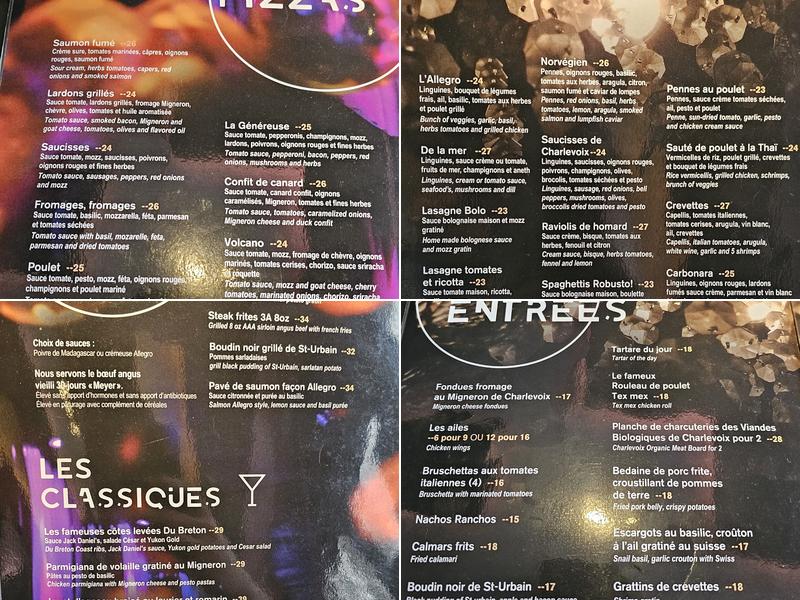 Restaurant Allegro Menu