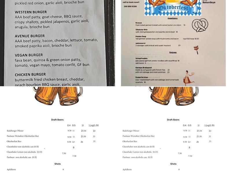 Avenue Bistro Menu
