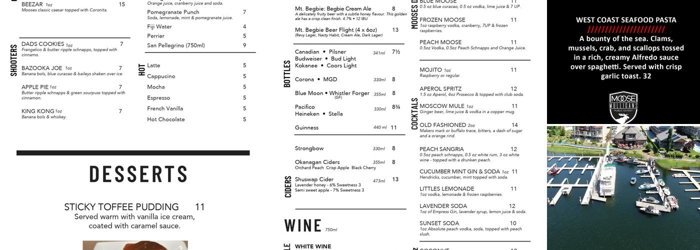 Moose Mulligans Public Eatery Menu