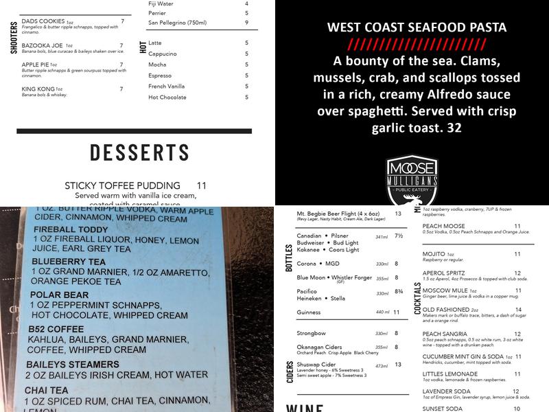 Moose Mulligans Public Eatery Menu