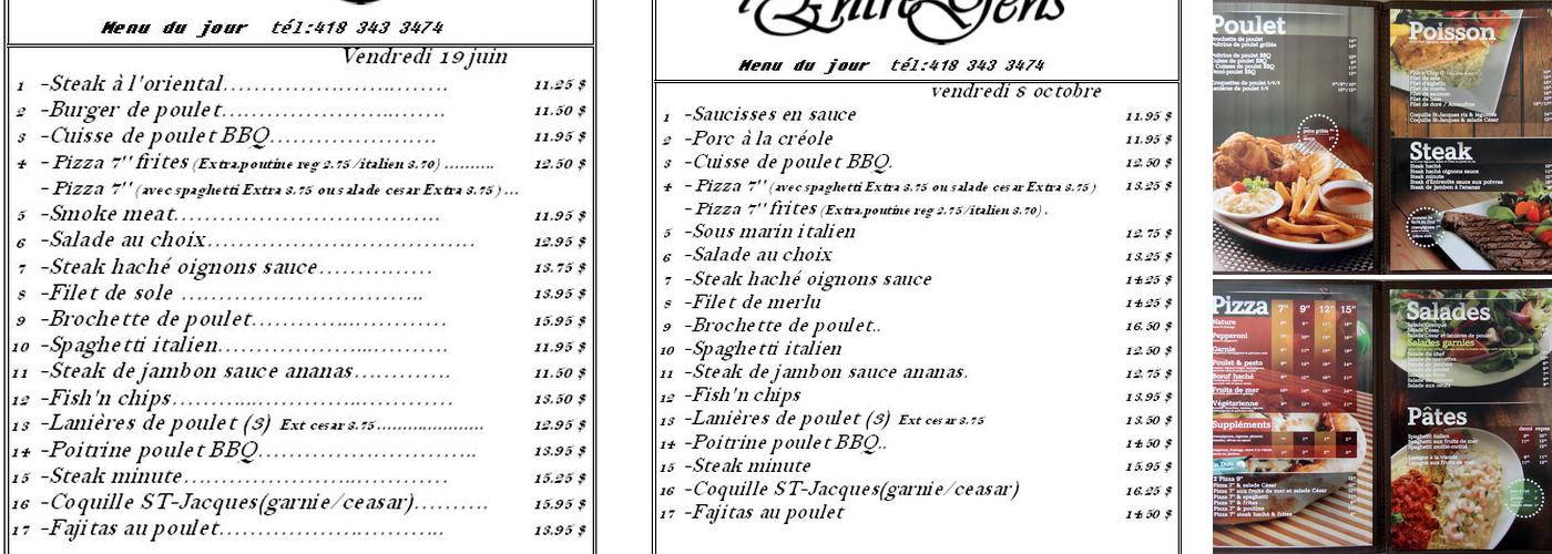 Restaurant L'Entre-Gens Menu