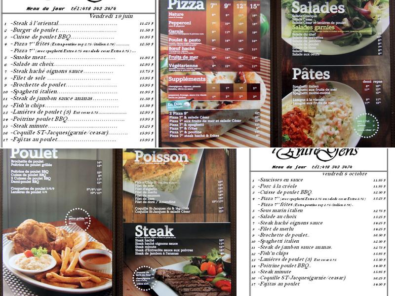 Restaurant L'Entre-Gens Menu