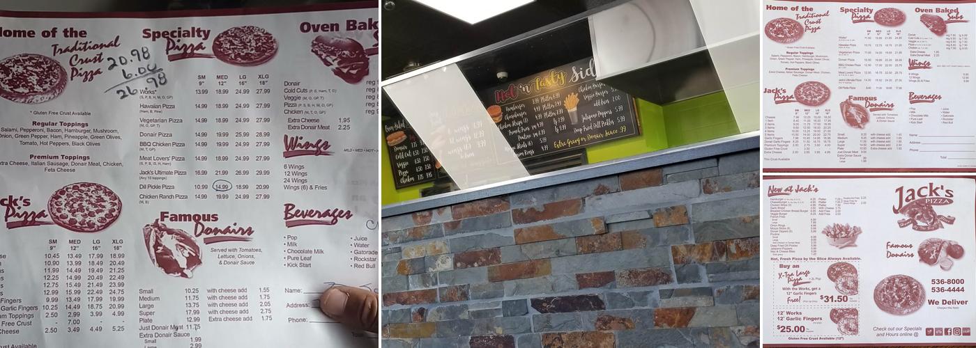 Jack's Pizza Menu