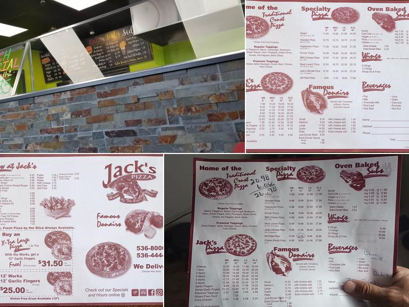 Jack's Pizza Menu
