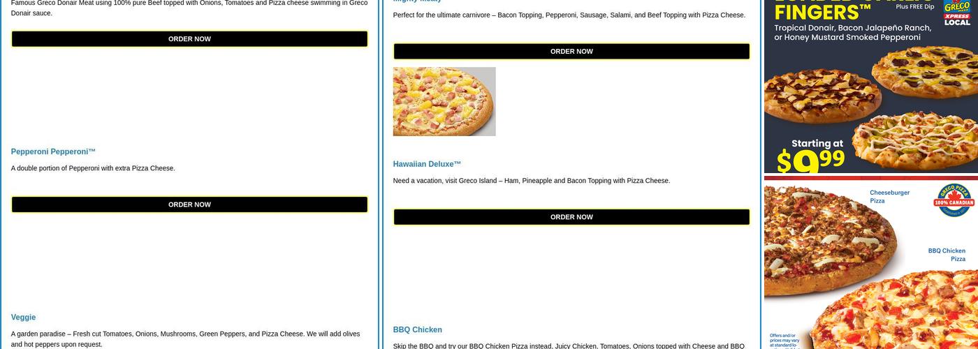 Greco Pizza Xpress Menu