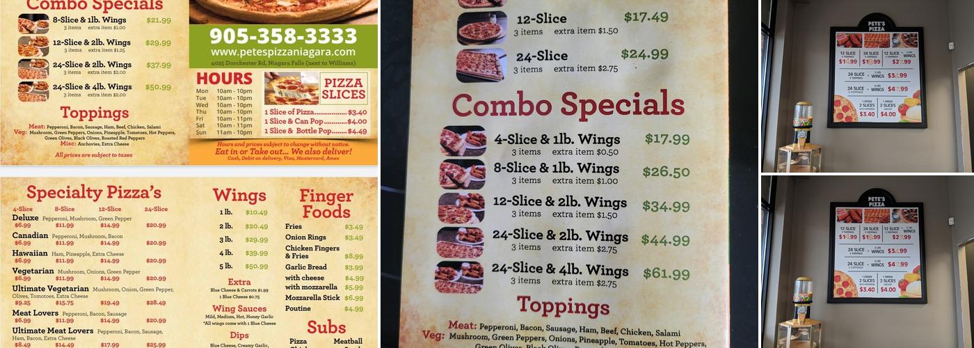 Pete’s Pizza Menu