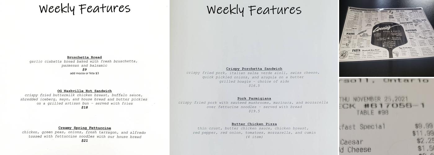 Louie's Pizza & Pasta Menu