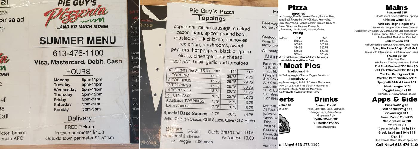 Pie Guy's Pizzeria Menu