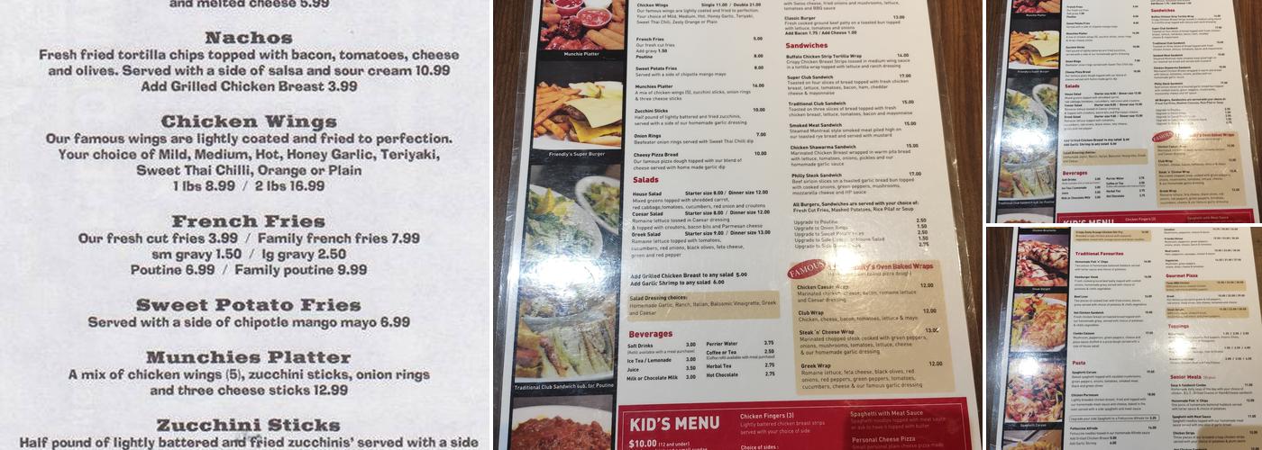 Friendly Restaurant & Pizzeria Menu