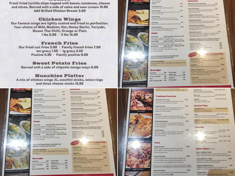 Friendly Restaurant & Pizzeria Menu