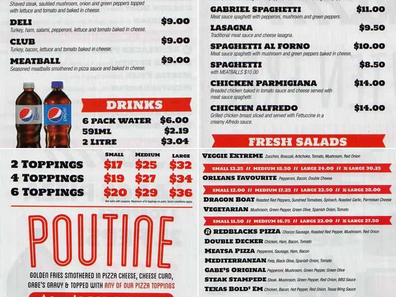 Gabriel Pizza Menu