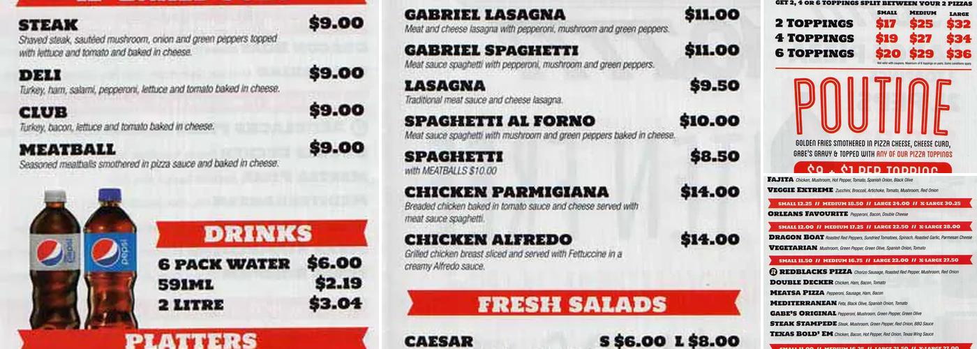 Gabriel Pizza Menu
