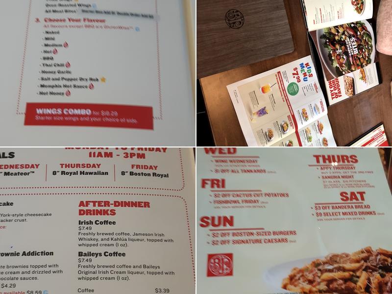 Boston Pizza Menu