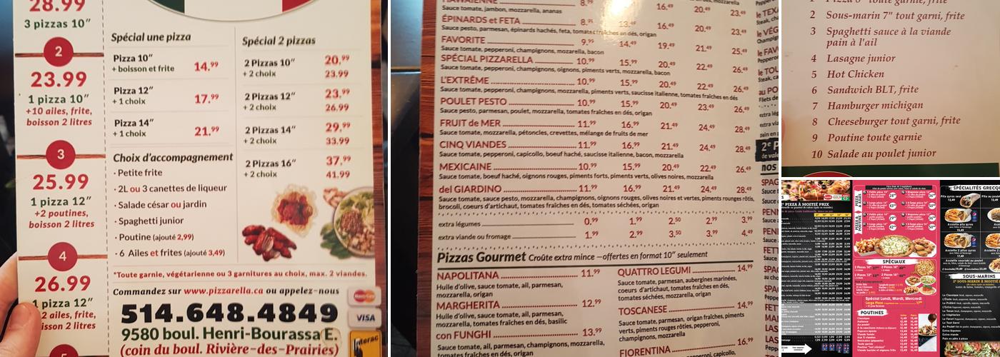 Restaurant Pizzarella Menu