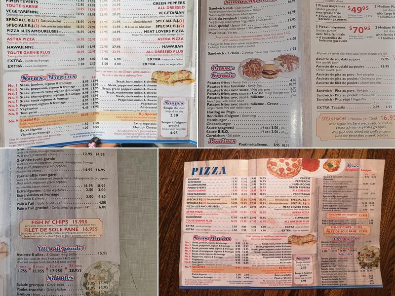 B.J. Pizzeria Menu