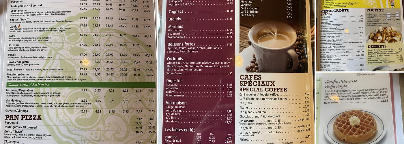 Restaurant Bravo St-Lazare Pizzeria Menu