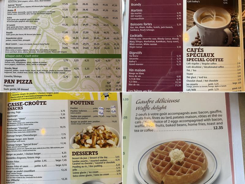 Restaurant Bravo St-Lazare Pizzeria Menu