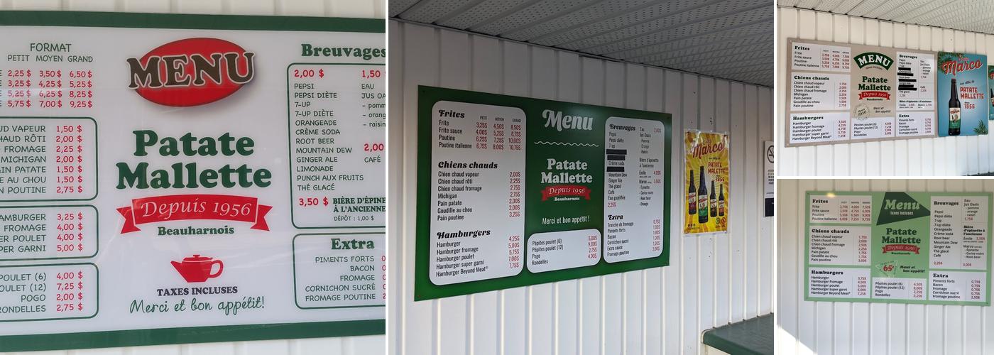 Patate Mallette Menu