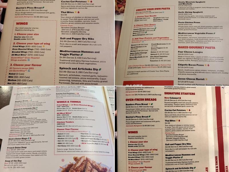 Boston Pizza Menu