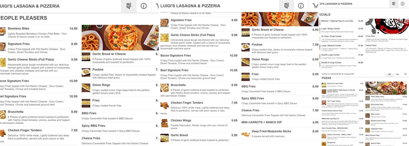 Luigi's Lasagna & Pizzeria Menu