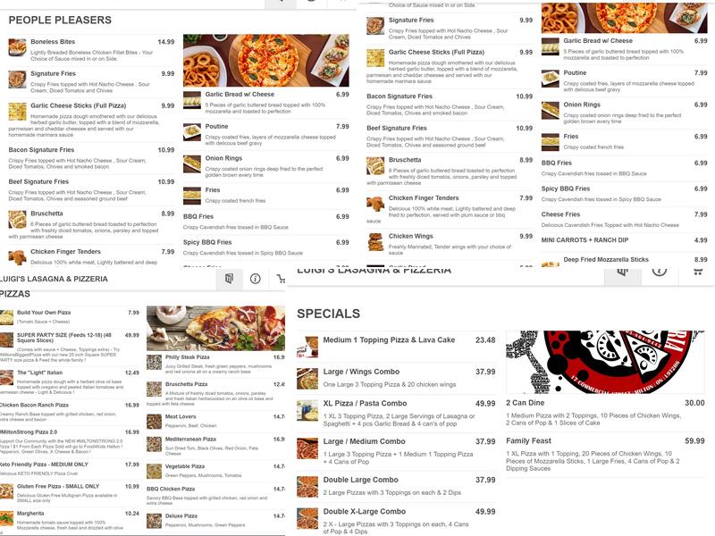 Luigi's Lasagna & Pizzeria Menu