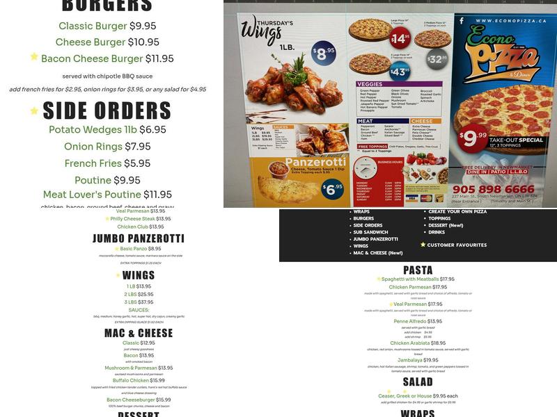 Econo Pizza & Wings Diner Menu