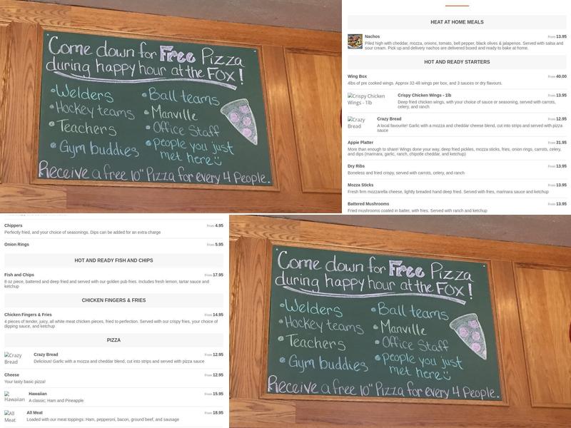 Fox & Hound and Mulligans Pizza Menu