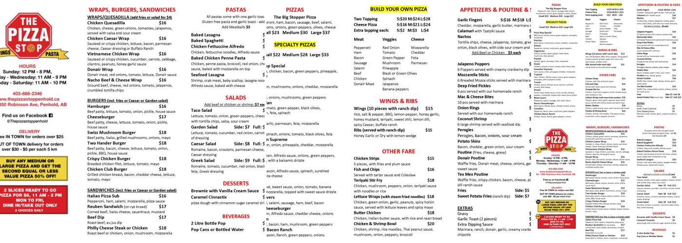 The Pizza Stop Menu